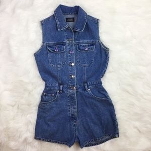 Vintage Jean Denim Romper Button Up